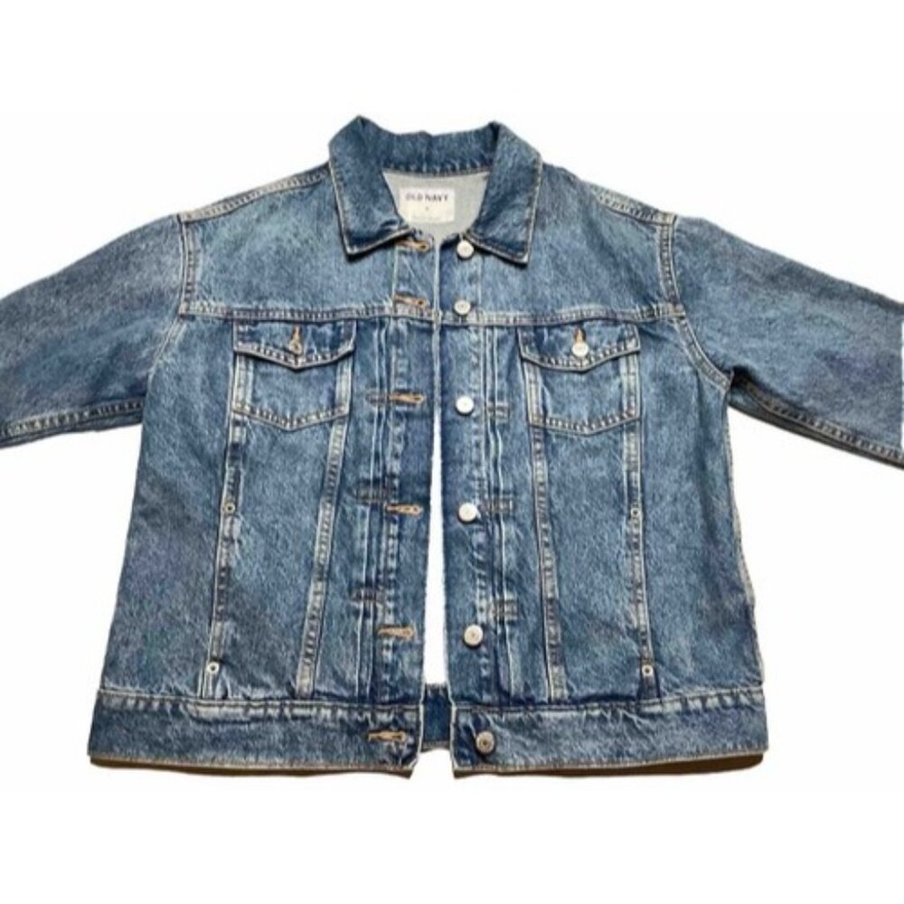 Old Navy Jean Jacket Womens Relaxed Denim Jacket Destructed 90's Grunge Layering - Picture 2 of 10